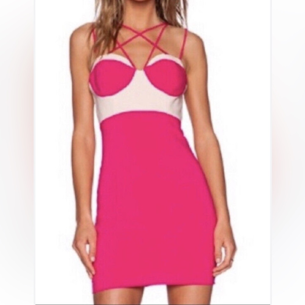NBD X The Naven Twins Pinks Fitted Caged Corset Bodycon Dress Sz M Colorblock